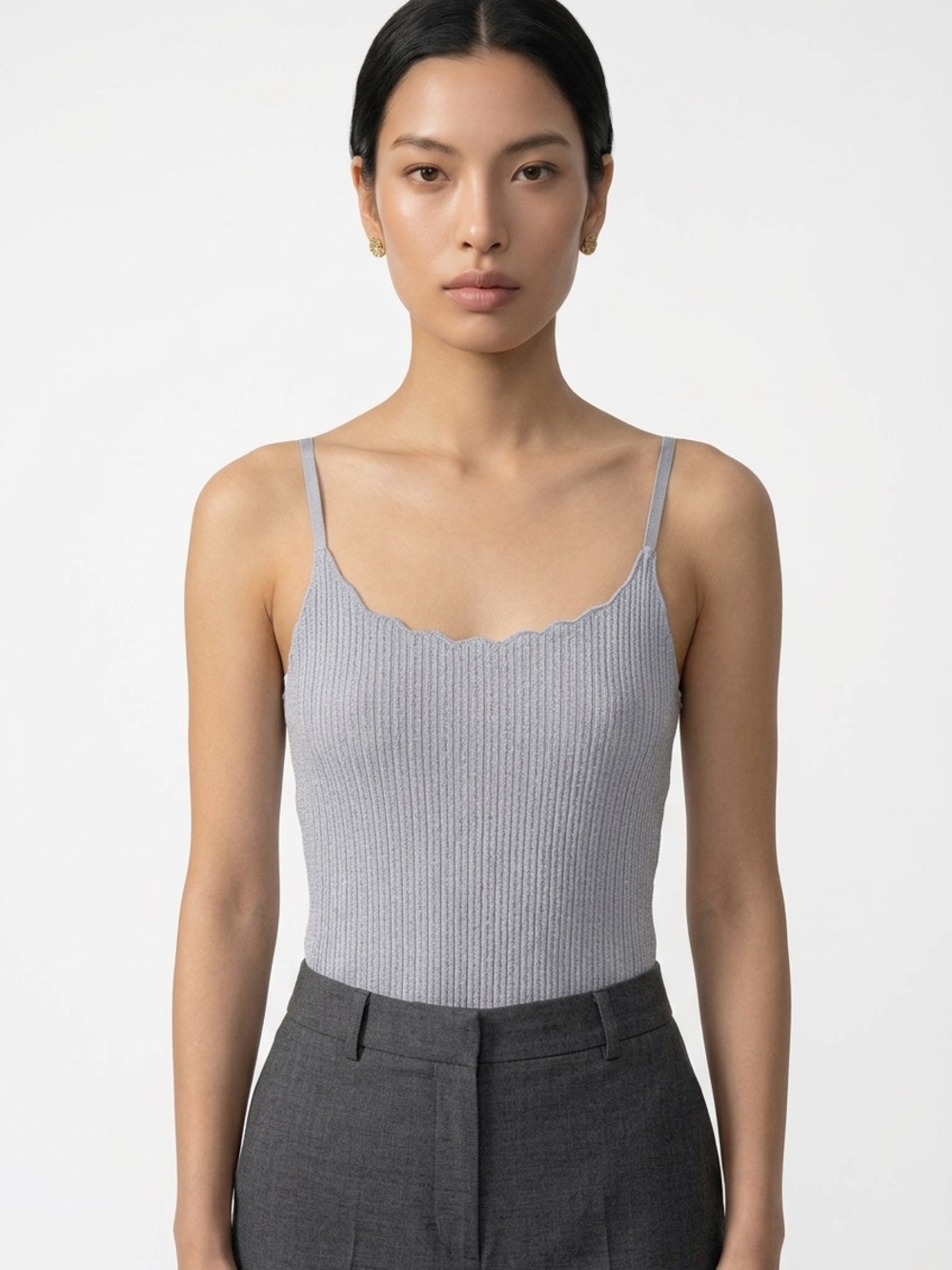 FOREVER 21 | Ribbed Scallop-Edge Cami Tank Bodysuit Light Blue Women’s Size M